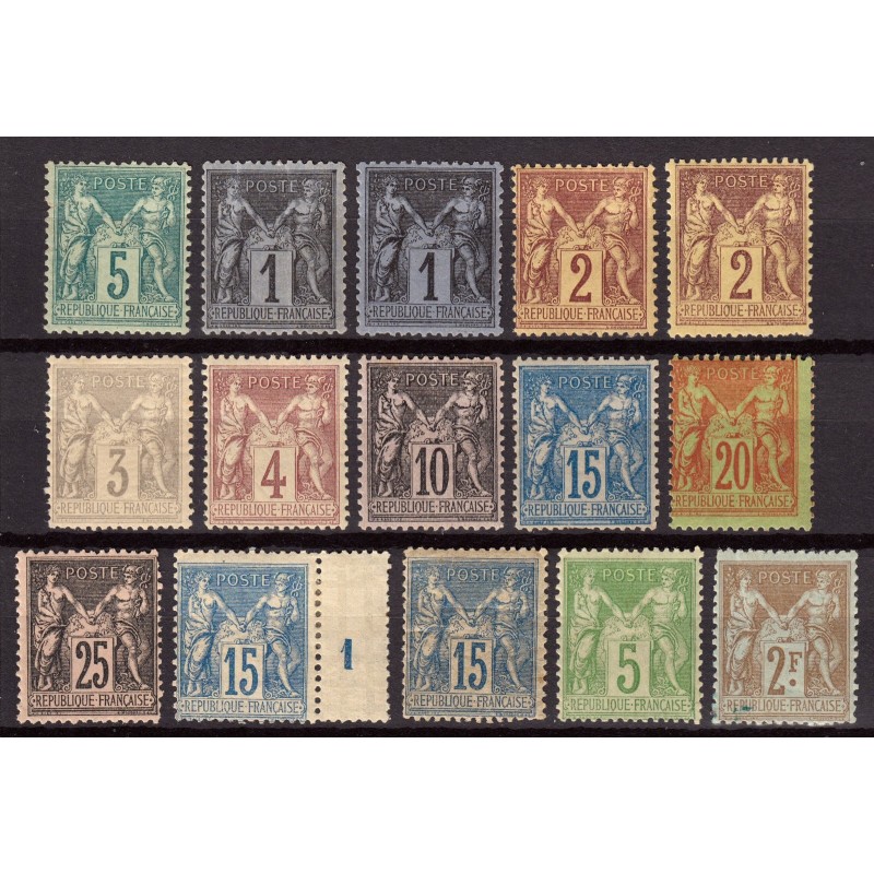 France 1876/1898, Sage, lot de 15 timbres neufs * avec charnière COTE 760€