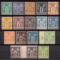 France 1876/1898, Sage, lot de 16 timbres neufs (*) sans gomme COTE 580€