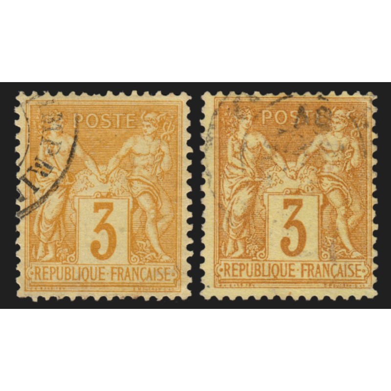 n°86/86a, les 2 nuances, Sage 3c bistre-jaune + foncé, oblitérés - TB D'ASPECT n°86/86a, les 2 nuances, Sage 3c bistre-jaune + foncé, oblitérés - TB D'ASPECT