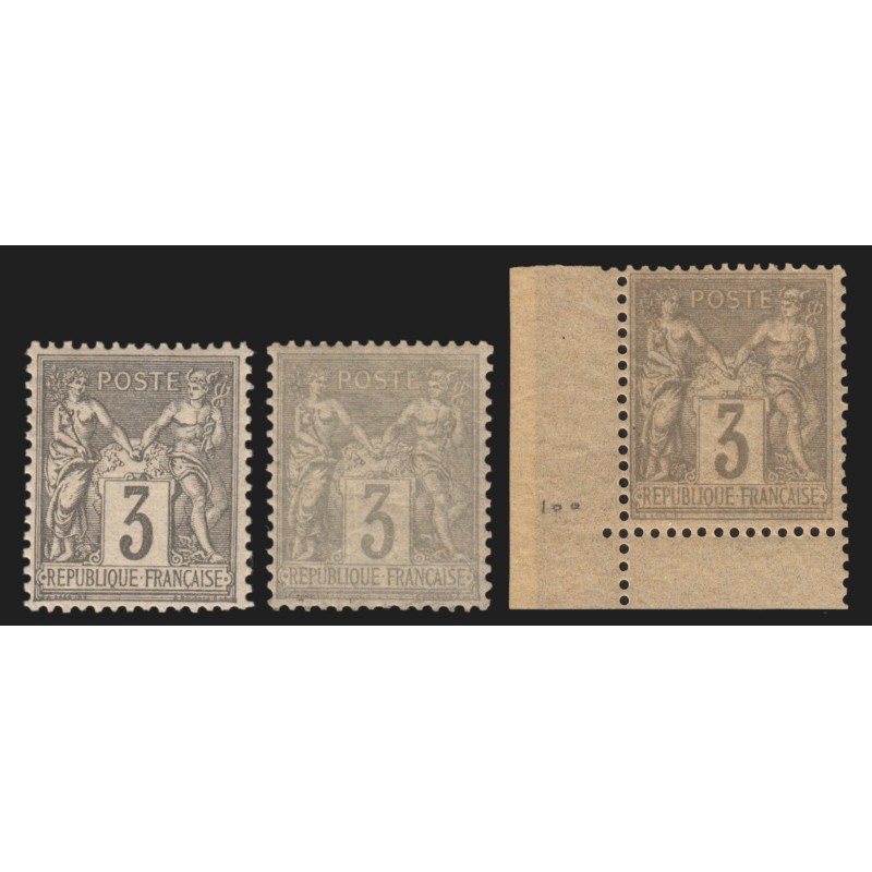 n°87/87a/87b, les 3 nuances, Sage 3c gris, neufs ** sans charnière - TB n°87/87a/87b, les 3 nuances, Sage 3c gris, neufs ** sans charnière - TB