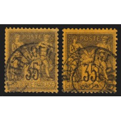 n°93/93a, les 2 nuances, Sage 35c violet-noir sur jaune + orange - TB D'ASPECT