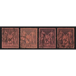 n°91, en 4 nuances, Sage 25c noir sur rouge, oblitérés - TB D'ASPECT