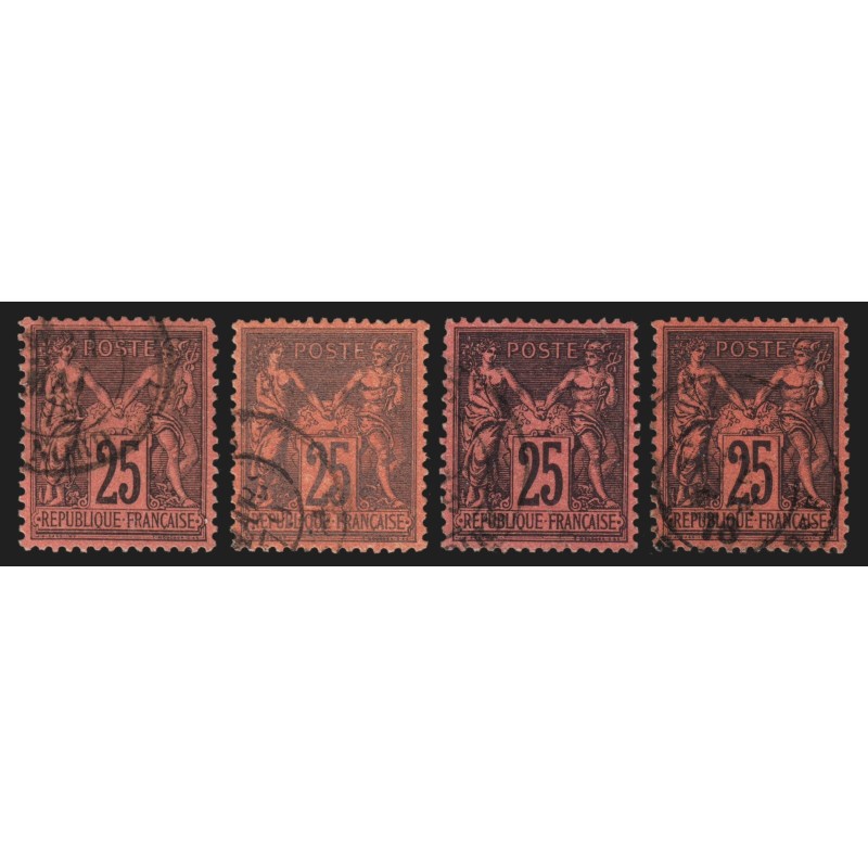n°91, en 4 nuances, Sage 25c noir sur rouge, oblitérés - TB D'ASPECT