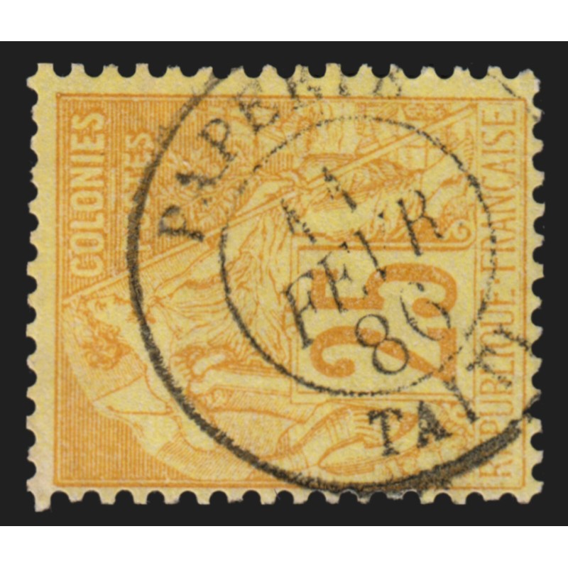 n°92, Sage 25c bistre sur jaune, oblitéré càd PAPEETE TAITI - TB n°92, Sage 25c bistre sur jaune, oblitéré càd PAPEETE TAITI - TB