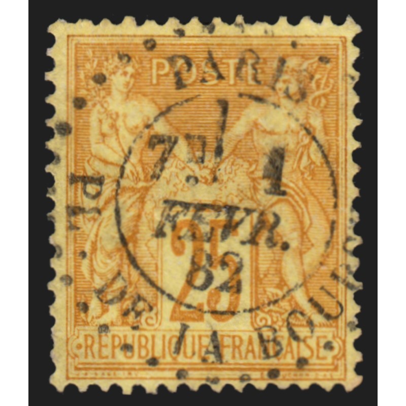 n°92, Sage 25c bistre, càd cercle pointillé Paris Pl. de la Bourse - TB