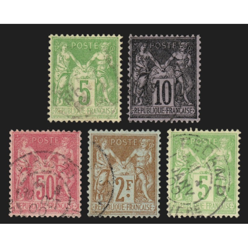 n°102/106, Sage 1898, série complète oblitérée - TB