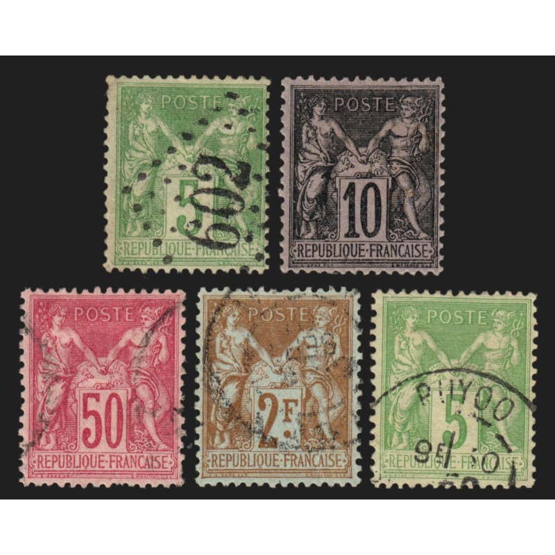 n°102/106, Sage 1898, série complète oblitérée - TB D'ASPECT
