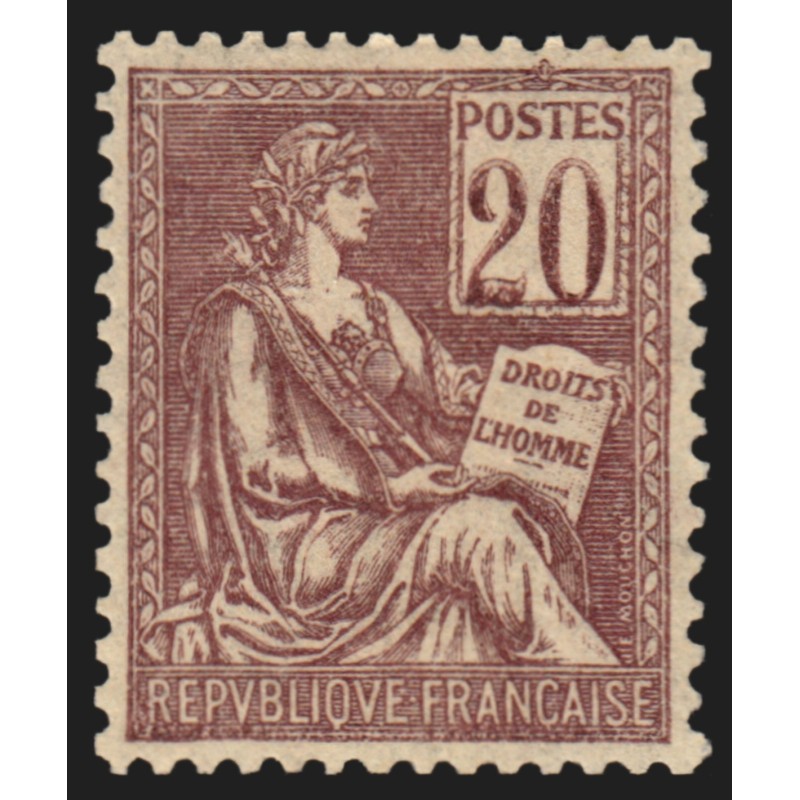 n°113, Mouchon 20c brun-lilas, Type I, neuf * avec charnière - SUPERBE