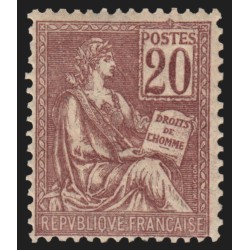 n°113, Mouchon 20c brun-lilas, Type I, neuf * légère trace de charnière - TB