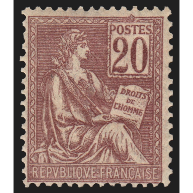 n°113, Mouchon 20c brun-lilas, Type I, neuf * légère trace de charnière - TB