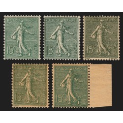 n°130, en 5 nuances, Semeuse lignée, 15c vert-gris, neufs ** sans charnière TB
