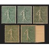n°130, en 5 nuances, Semeuse lignée, 15c vert-gris, neufs ** sans charnière TB