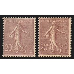 n°131, en 2 nuances, Semeuse lignée, 20c brun-lilas, neufs * infime trace ch.