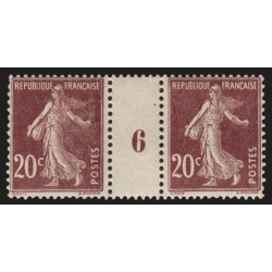 n°139, paire millésime 6, Semeuse 20c brun-rouge-foncé, neuf ** sans charnière