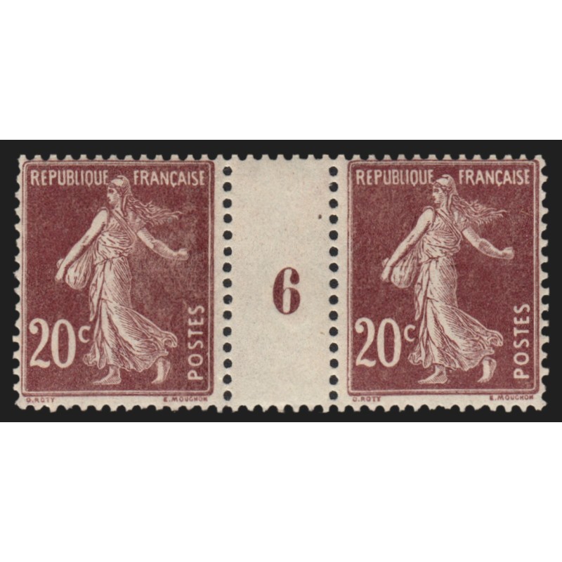 n°139, paire millésime 6, Semeuse 20c brun-rouge-foncé, neuf ** sans charnière