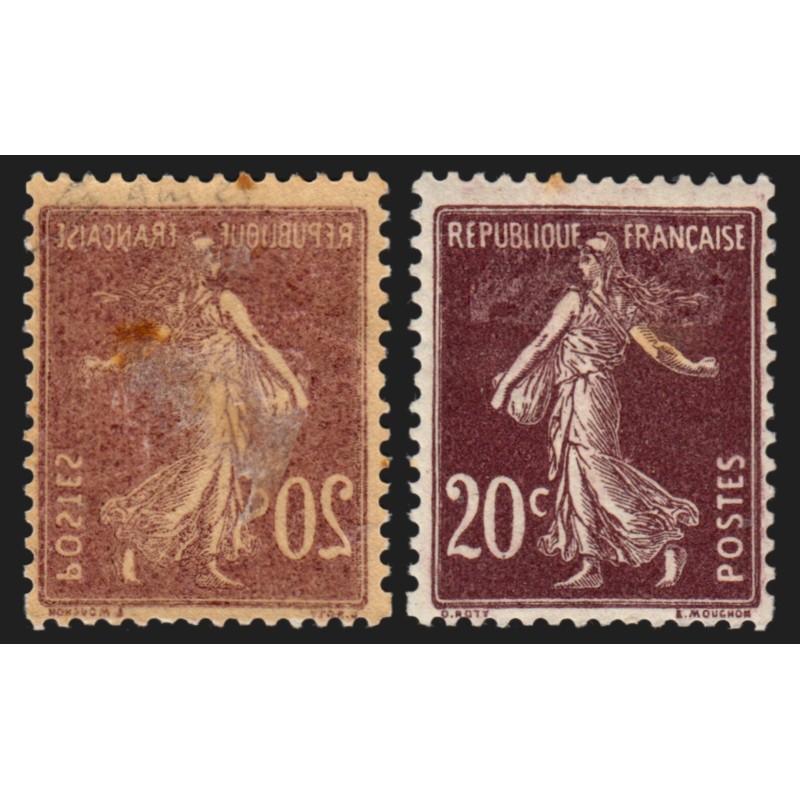 n°139f, variété "impression recto-verso", Semeuse 20c brun-très-foncé, neuf *