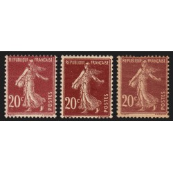 n°139, 139b, 139e, Semeuse 1907, 20c brun-rouge, neufs ** sans charnière - TB