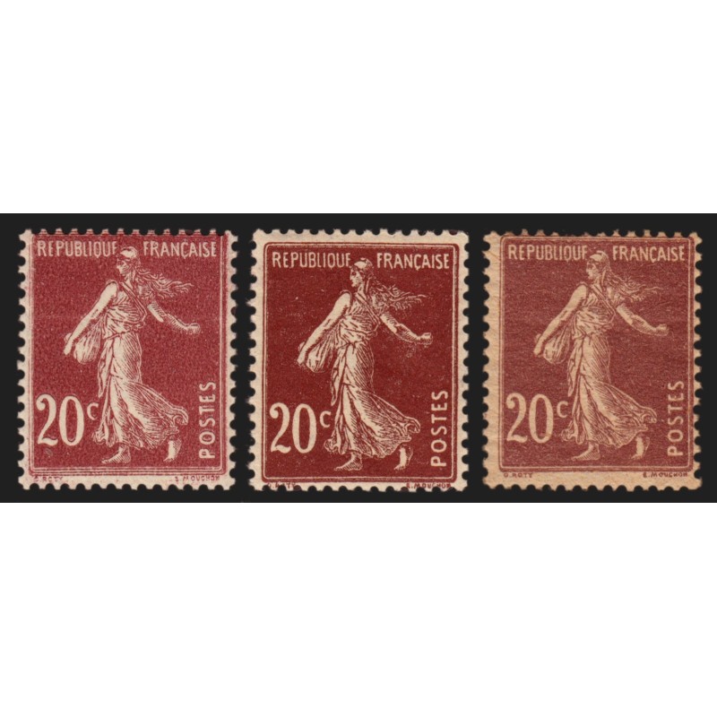 n°139, 139b, 139e, Semeuse 1907, 20c brun-rouge, neufs ** sans charnière - TB