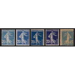 n°140, en 4 nuances + recto-verso, Semeuse 25c bleu, neufs ** sans charnière TB
