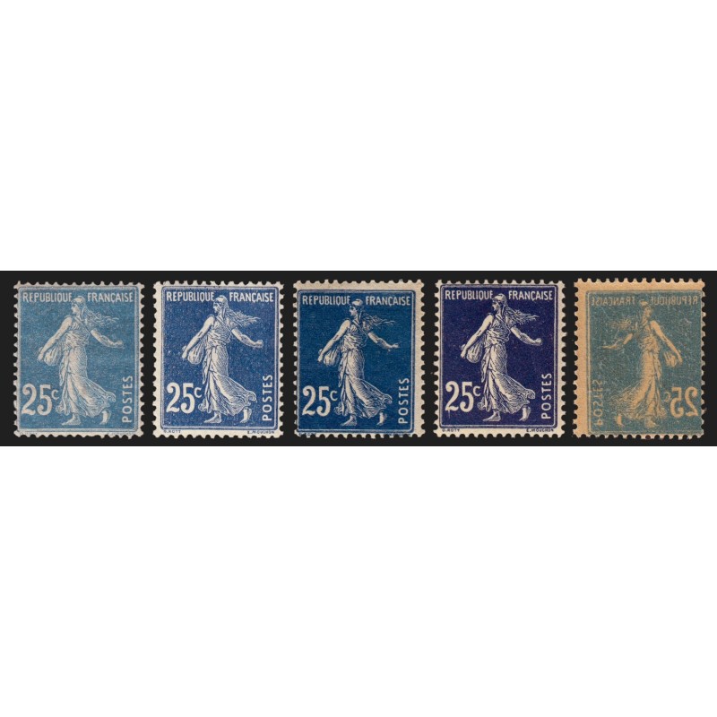 n°140, en 4 nuances + recto-verso, Semeuse 25c bleu, neufs ** sans charnière TB