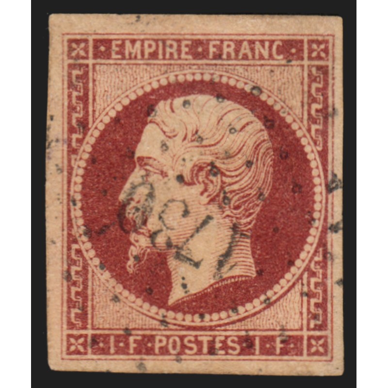 n°18, 1fr carmin, oblitéré PC 1730 Limoges, certificat JF.BRUN - TTB D'ASPECT