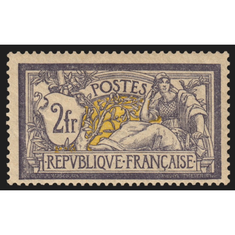 n°122, Merson 2fr violet et jaune, neuf * avec charnière, Certificat JF.BRUN n°122, Merson 2fr violet et jaune, neuf * avec charnière, Certificat JF.BRUN