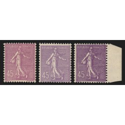 n°197, les 3 nuances, Semeuse lignée 45c lilas, neufs ** sans charnière SUPERBE
