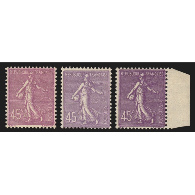 n°197, les 3 nuances, Semeuse lignée 45c lilas, neufs ** sans charnière SUPERBE