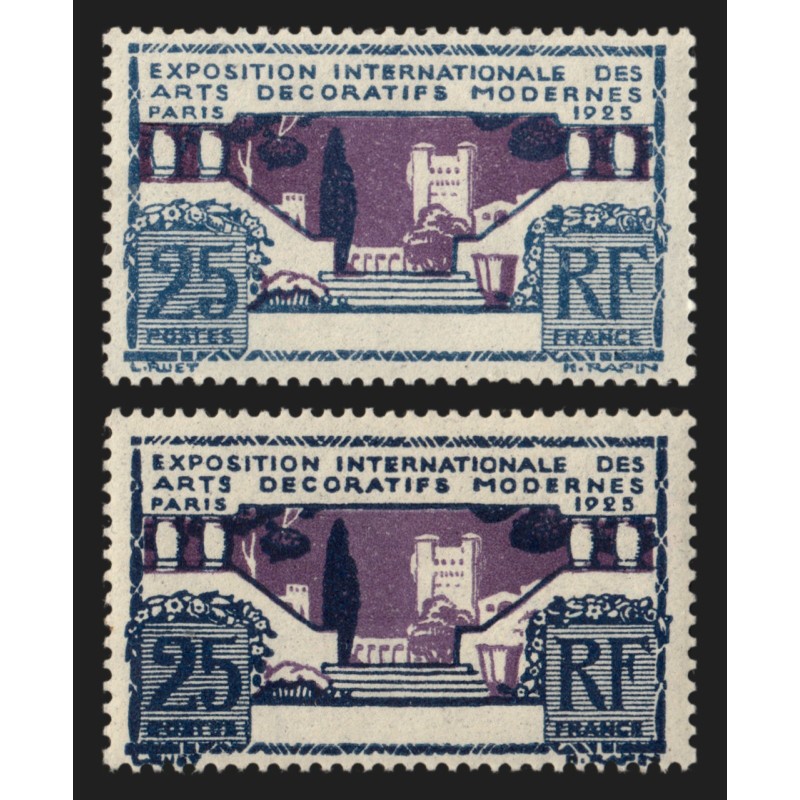 n°213, variété d'impression + normal, Arts Déco 1924, neufs ** sans charnière