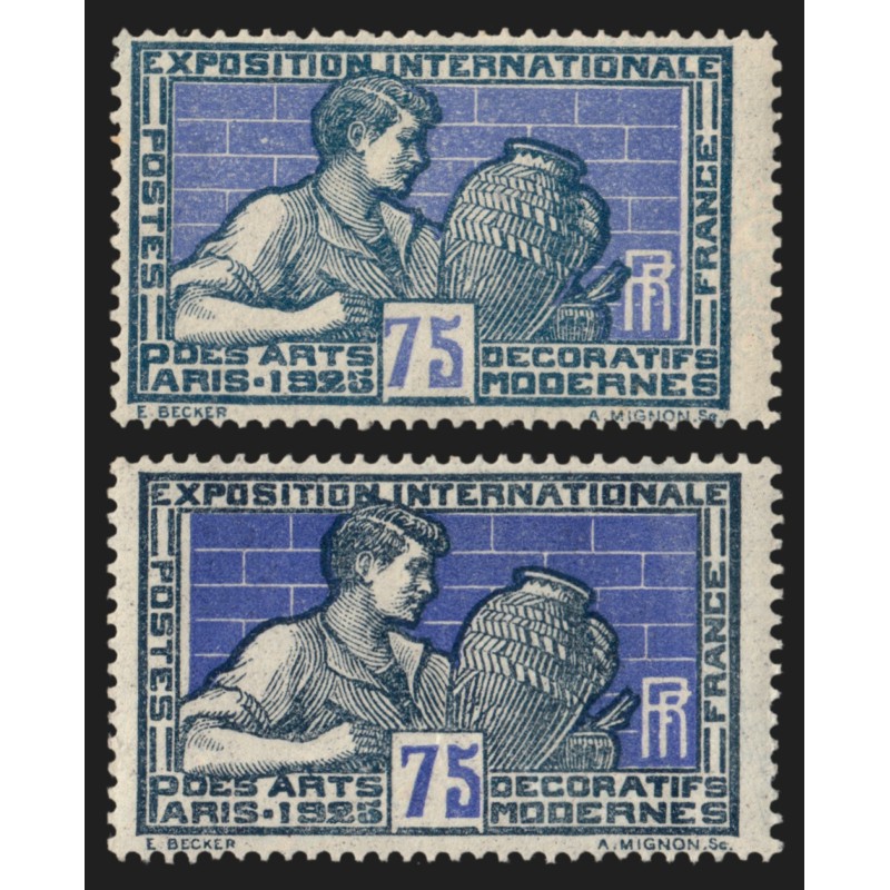 n°214, variété d'impression + normal, Arts Déco 1924, neufs ** sans charnière n°214, variété d'impression + normal, Arts Déco 1924, neufs ** sans charnière