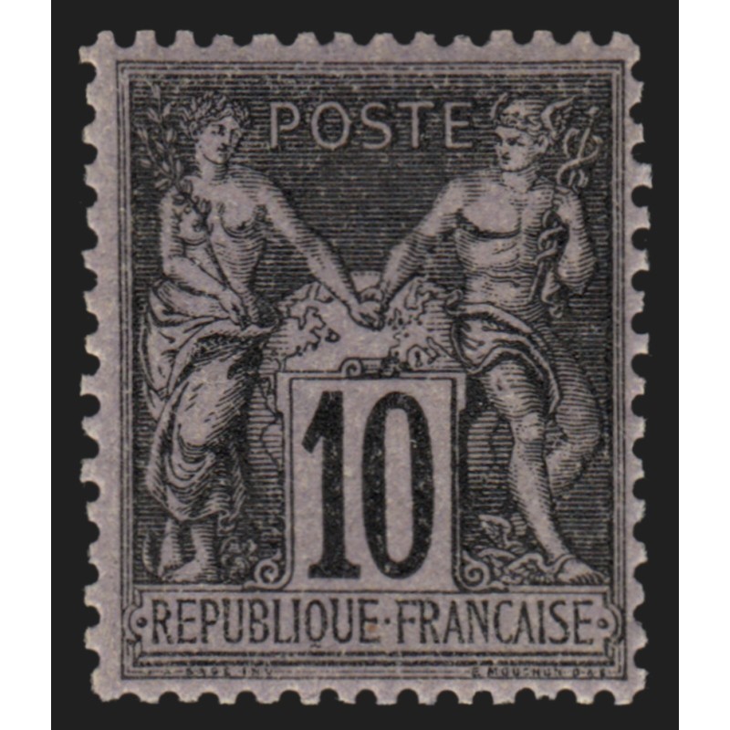 n°103, Sage 10c noir sur lilas (N sous B), neuf * petite charnière - TB
