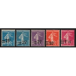 n°217/228, lot de 5 variétés "surcharge décalée", Semeuse neufs ** SUPERBE