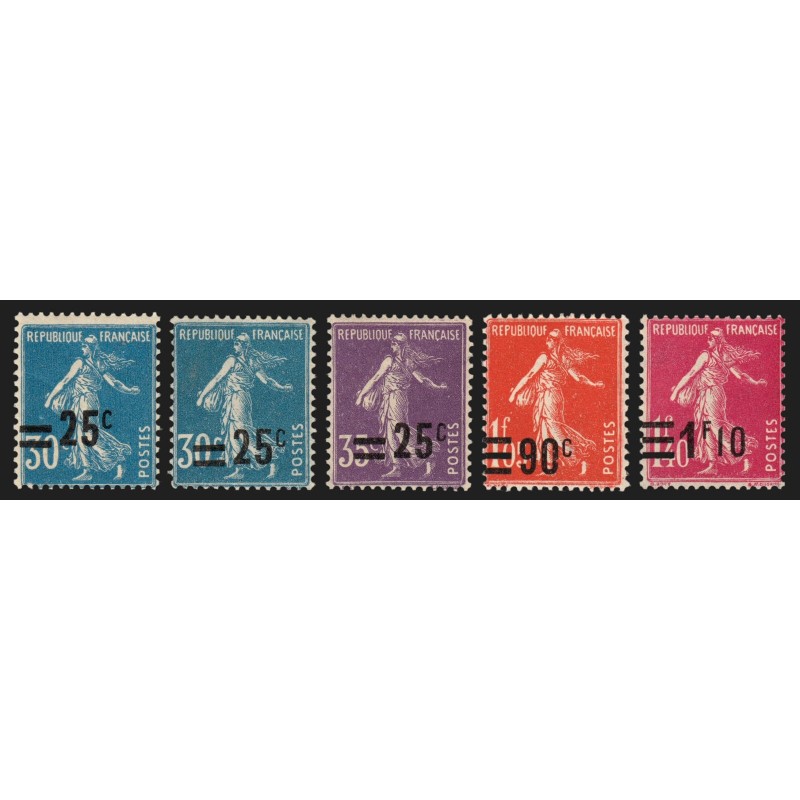 n°217/228, lot de 5 variétés "surcharge décalée", Semeuse neufs ** SUPERBE n°217/228, lot de 5 variétés "surcharge décalée", Semeuse neufs ** SUPERBE