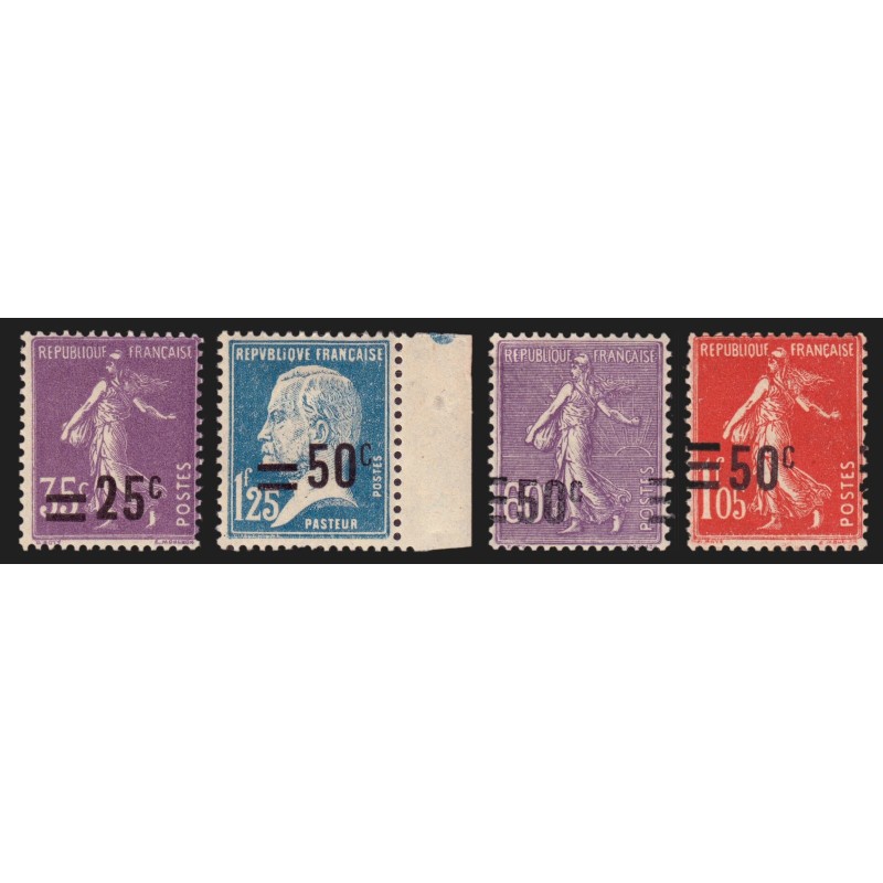 n°217/228, lot de 4 variétés "surcharge décalée", neufs * trace de ch. - TB n°217/228, lot de 4 variétés "surcharge décalée", neufs * trace de ch. - TB