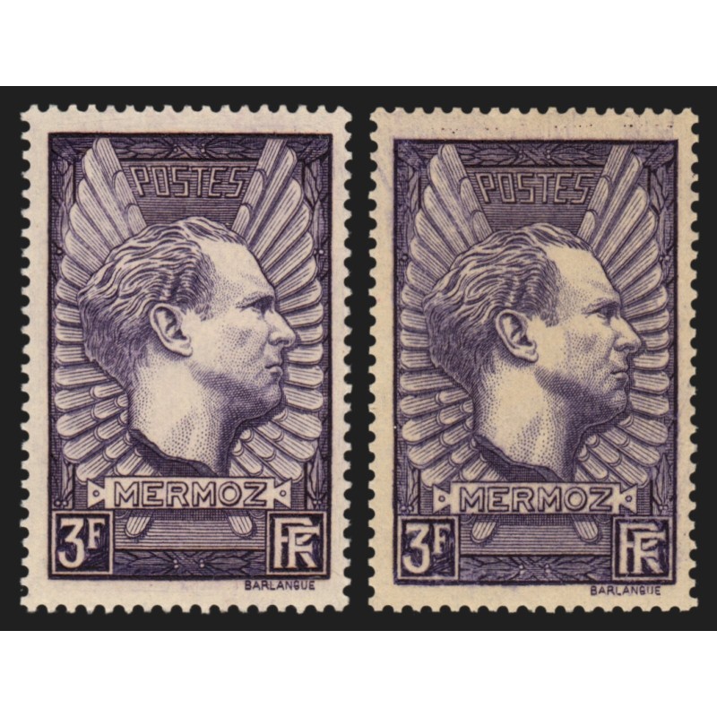 n°338/338a, Jean Mermoz, les 2 nuances lilas et violet, neufs ** sans charnière