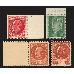 Pétain 1941, lot de 4 valeurs Faux Intelligence Service et FFI, neufs - TB