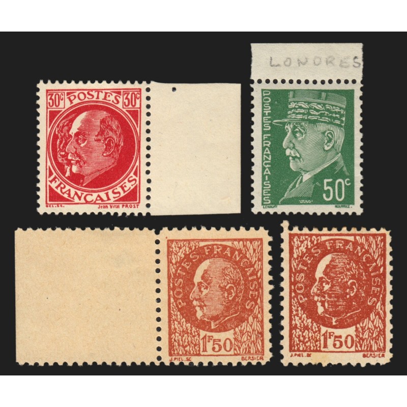 Pétain 1941, lot de 4 valeurs Faux Intelligence Service et FFI, neufs - TB