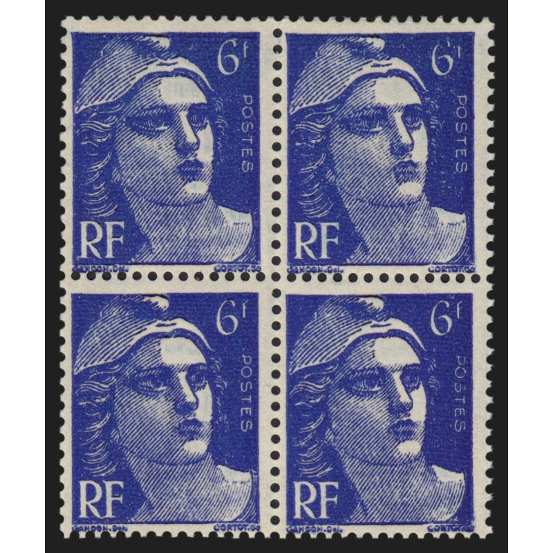 n°720b, variété "mèches croisées", Marianne de Gandon 6fr bleu-violet, neufs **
