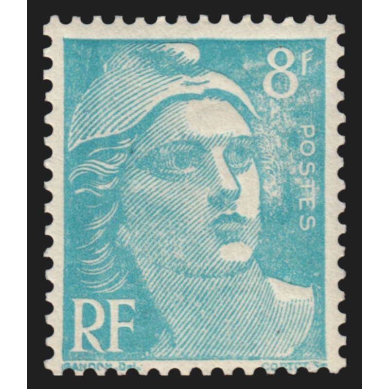 n°810, variété d'essuyage, Marianne de Gandon 8fr bleu-clair, neuf ** - SUPERBE n°810, variété d'essuyage, Marianne de Gandon 8fr bleu-clair, neuf ** - SUPERBE