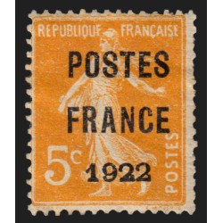 Préoblitérés n°36, Semeuse 5c orange, POSTES FRANCE 1922, neuf * défauts