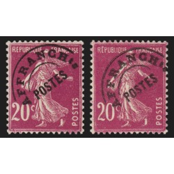 Préoblitérés n°55/55a, Semeuse 20c lilas-rose, Types III et V, neufs ** - TB