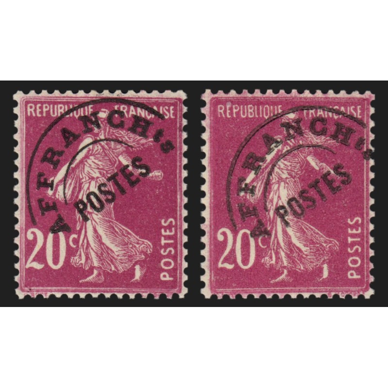 Préoblitérés n°55/55a, Semeuse 20c lilas-rose, Types III et V, neufs ** - TB