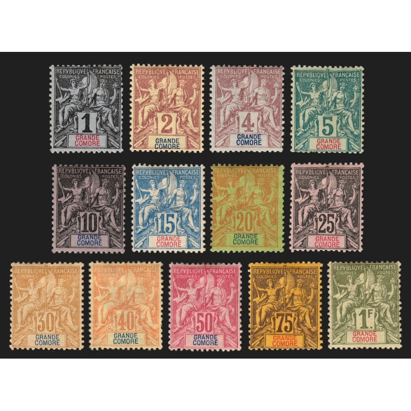 Grande Comore n°1/13, série complète, neufs * avec charnière - TB Grande Comore n°1/13, série complète, neufs * avec charnière - TB