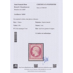 n°24, Napoléon 80c rose, neuf * avec charnière - TB - Certificat JF.BRUN