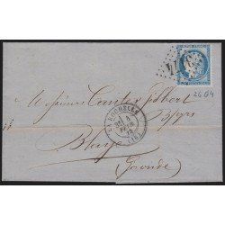 n°60B, Cérès 25c bleu, Type II, oblitéré GC 3174 La Rochelle sur lettre - TB