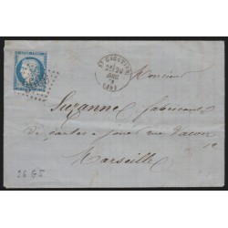 n°60B, Cérès 25c bleu, Type II, oblitéré GC 3609 SAINT-GAULTIER sur lettre