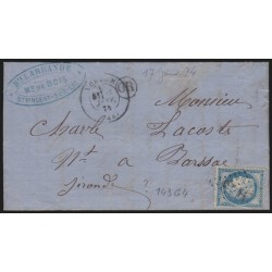 n°60B, Cérès 25c bleu, Type II, oblitéré GC 2143 LUZECH + cachet OR sur lettre