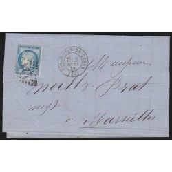 n°60B, Cérès 25c bleu, Type II, oblitéré GC 424 BELLE-ISLE-EN-TERRE sur lettre