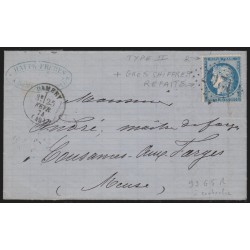 n°60B, Cérès 25c bleu, Type II, oblitéré GC 1267 DAMERY sur lettre - TB