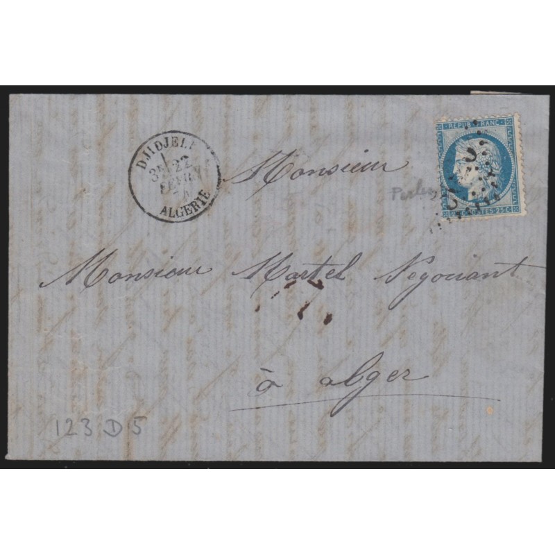 n°60B, Cérès 25c bleu, Type II, oblitéré GC 5026 DJIDJELLI Algérie - TB